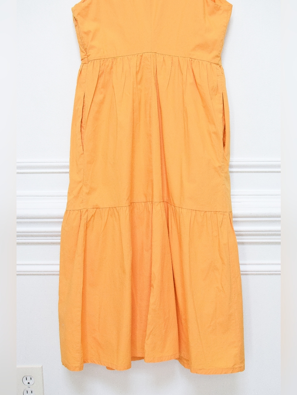 J Crew Tiered Midi Dress Saffron Orange Pockets Cotton Size 12 Boho Cottage - Picture 9 of 11